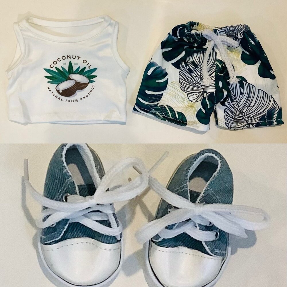 18" AMERICAN BOY DOLL 3-PC BOARD SWIM SHORTS SHIRT SNEAKERS SET Our Generation